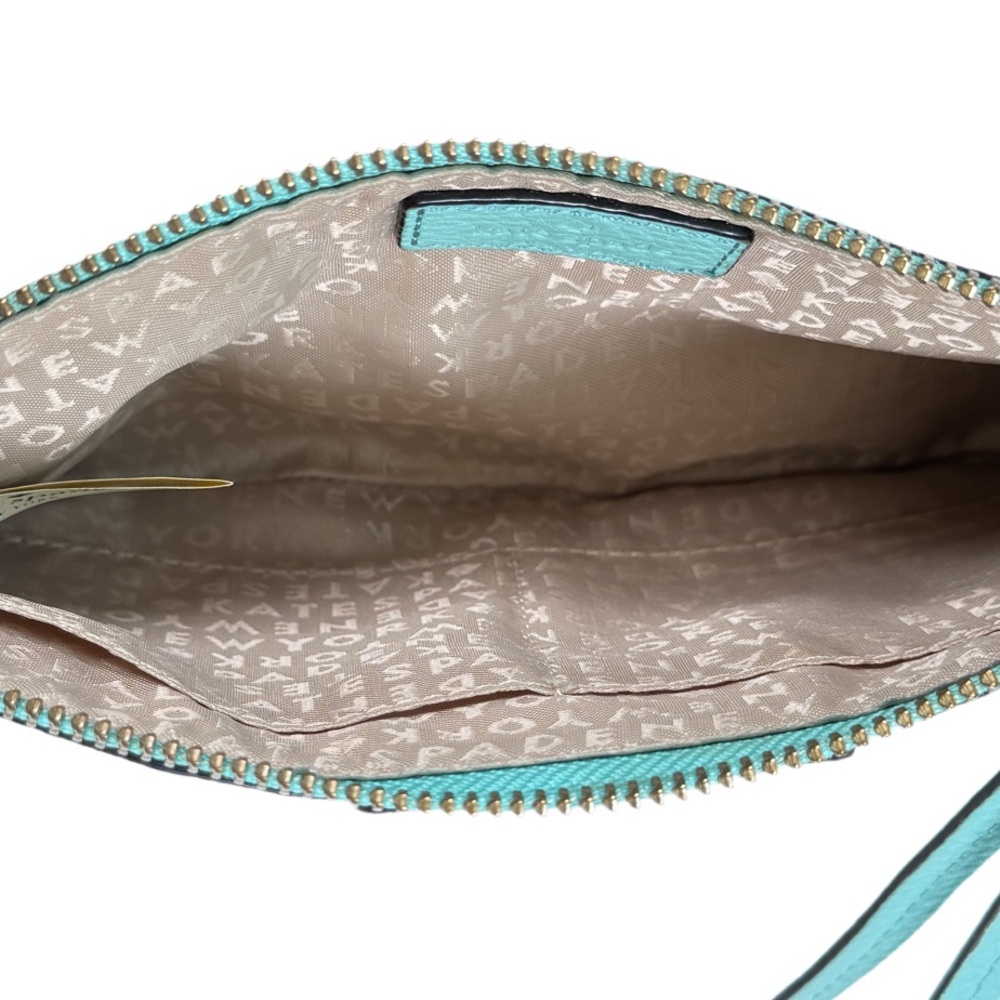 KATE SPADE | Wristlet Top Zip Teal Pebbled Leather Classic Preppy Vacation - Picture 10 of 16